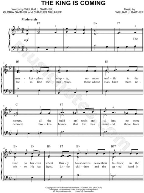 The Gaithers The King Is Coming Sheet Music Easy Piano In Bb Major