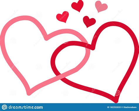 Two Connected Hearts With Little Hearts On White Background Stock