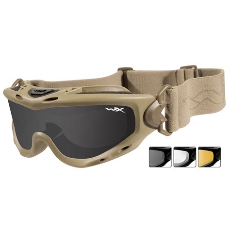 Wiley X Spear Goggles Smoke Grey Clear Light Rust Lens Tan Frame Goggles Military 1st