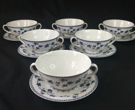 6 Cream Soup Cups Bowls And Saucers Royal Doulton Yorktown Ribbed