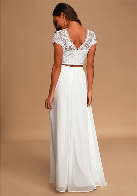 Lulus Sweet Stunner White Lace Two Piece Maxi Dress Wedding Dress The
