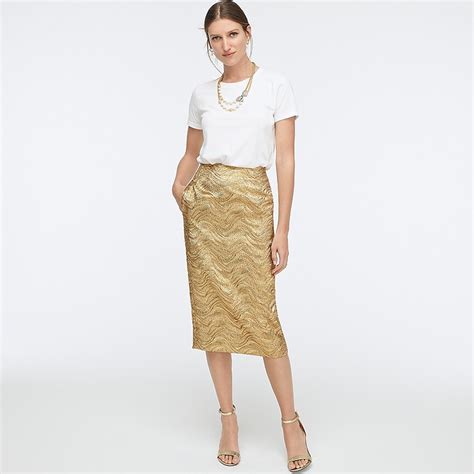 Collection Pencil Skirt In Metallic Leaf Jacquard Jcrew Red Lace