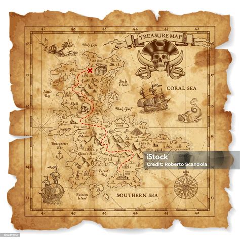 Antique Vector Treasure Map Stock Illustration Download Image Now