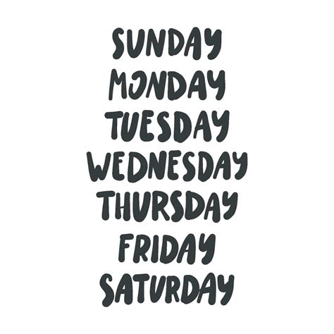 7 Days Of The Week Hand Drawn Lettering For Planners Schedule Weekly