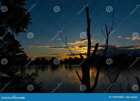 Beautiful Sunset On Mystic River At Everett Massachusetts Stock Photo