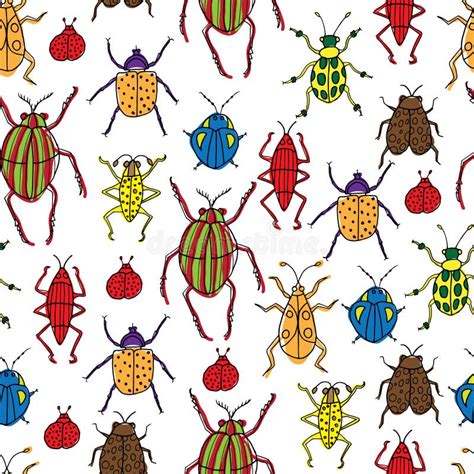 Vector Beetles And Bugs Seamless Repeat Pattern Design Background Digital Textile Print Stock