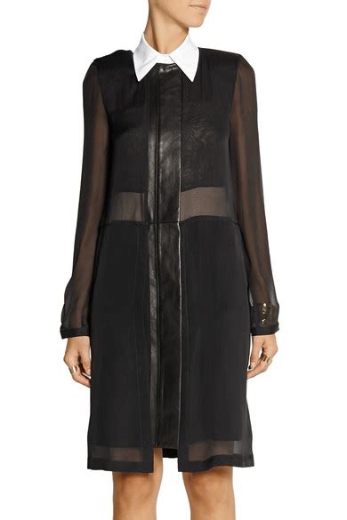 Reed Krakoff Leather Trimmed Silk Chiffon Shirt Dress NET A PORTER COM