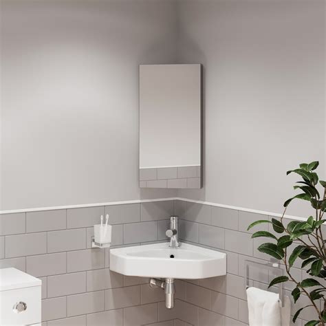 Single Door Corner Bathroom Mirror Cabinet Cupboard Stainless Steel