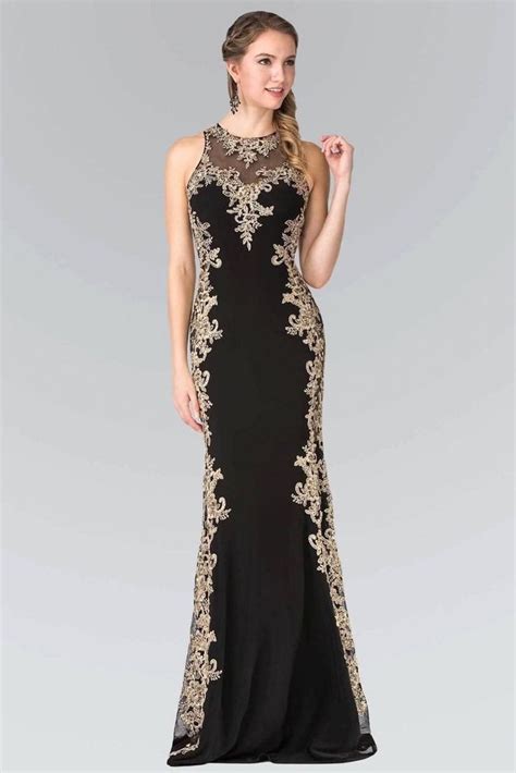 Black And Gold Eveningprom Dress In 2020 Illusion Dress Evening