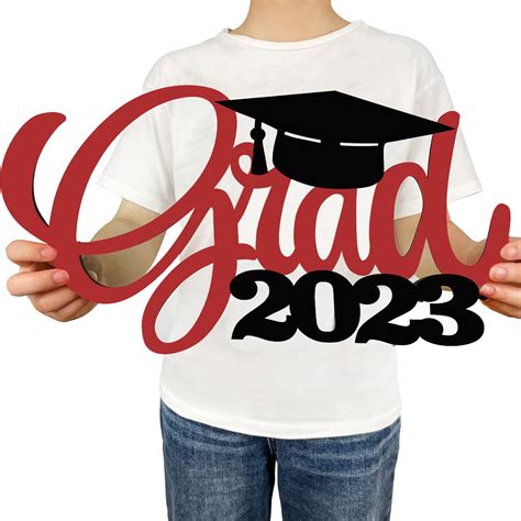 Graduation Photo Booth Props Red And Black Grad 2023 Wooden Sign