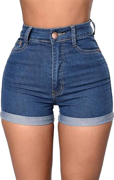 Huixin Hotpants Damen Hohe Taille Kurze Jeans Stretch Enge Button Mit Elegant Taschen Slim Fit