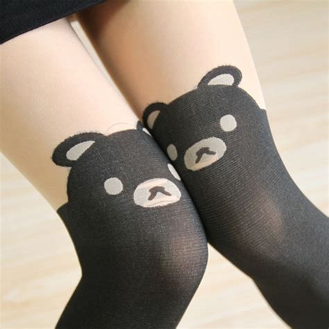 Cute Bear Print Knee Thigh High High Quality Tattoo Stockings Pantyhose