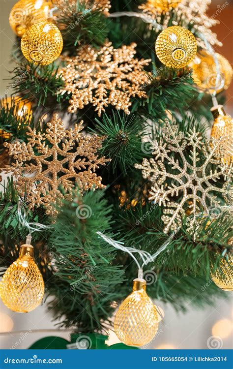 A Christmas Tree Decorated With Snowflakes Stock Photo Image Of