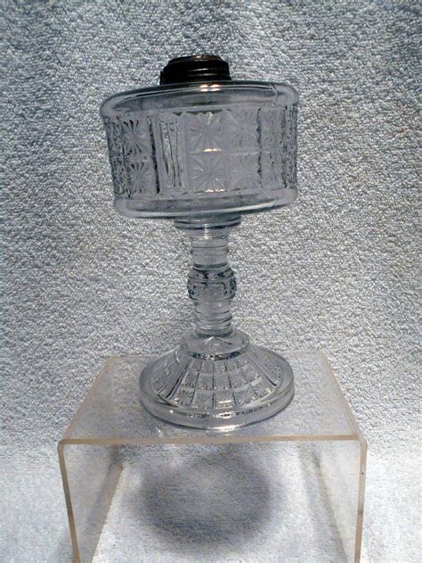 Antique EAPG Oil Kerosene Pedestle Lamp Daisy In Block Pattern Clear