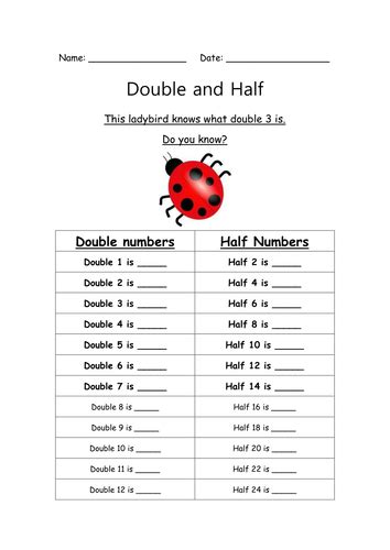 Double And Half Numbers 5th Grade Worksheet