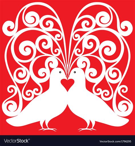 Whitekissing Doves Heart Symbol Love Concept Vector Image