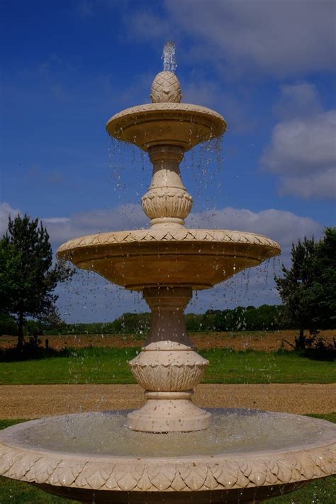 Grand Triple Tier 4m Golden Marble Stone Water Fountain Feature