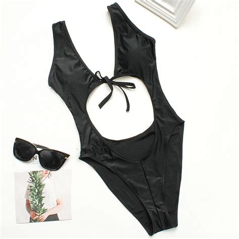 2019 halter one piece swimsuit thong swimwear women 1pc bow trikini backless bathing suit sexy