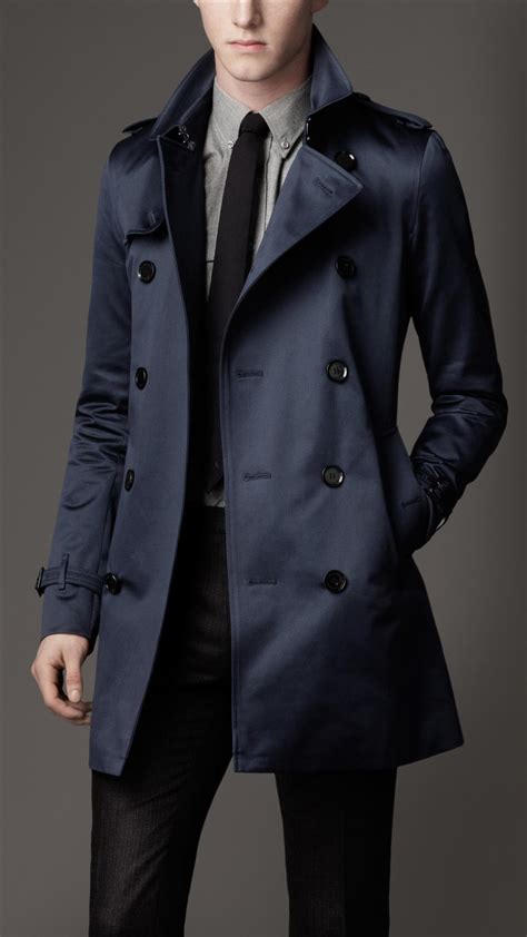 Burberry Midlength Heritage Cotton Trench Coat In Blue For Men Lyst