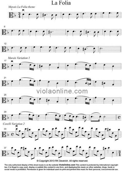 Viola Online Free Viola Sheet Music La Folia Medley By
