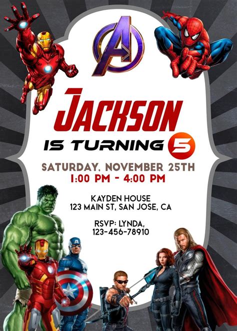 Avengers Birthday Invitation Superhero Birthday Invitation Editable