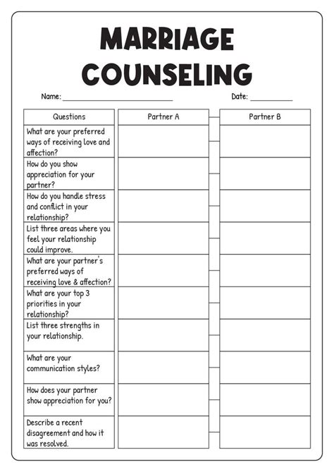 Printable Marriage Counseling Worksheets Couples Counseling Activities