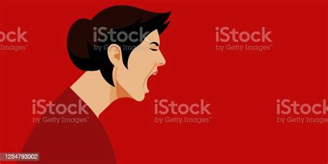 Yelling Woman Female Face Side View Furious Woman Screams Stock