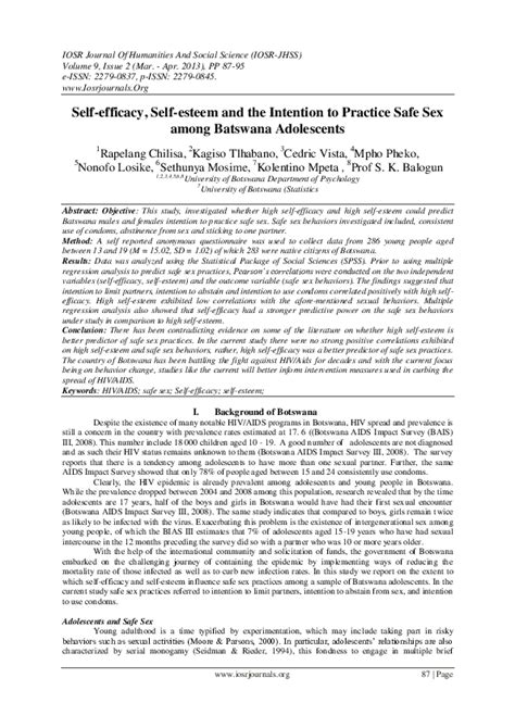 pdf self efficacy self esteem and the intention to practice safe sex among batswana