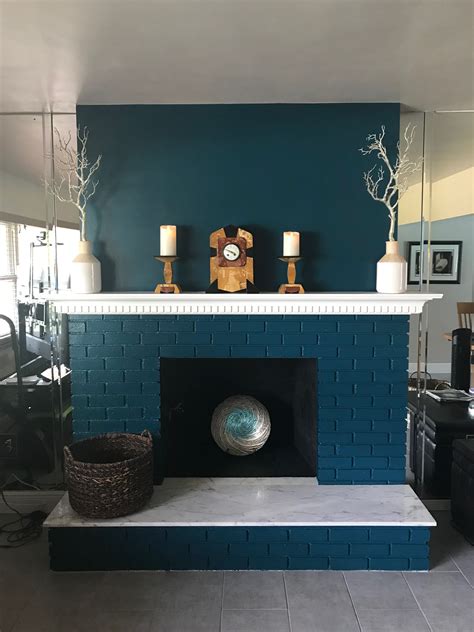 Any medium can be used, oil, acrylic, water color, pencil, crayon. After fireplace makeover. Behr Ocean Abyss MQ6-1 - Modern ...