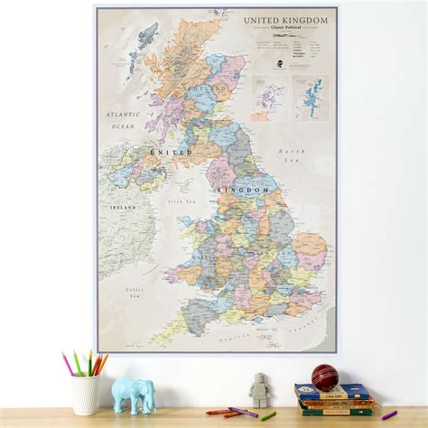 A1 United Kingdom Physical Wall Map Paper Poster Laminated Antiquitäten