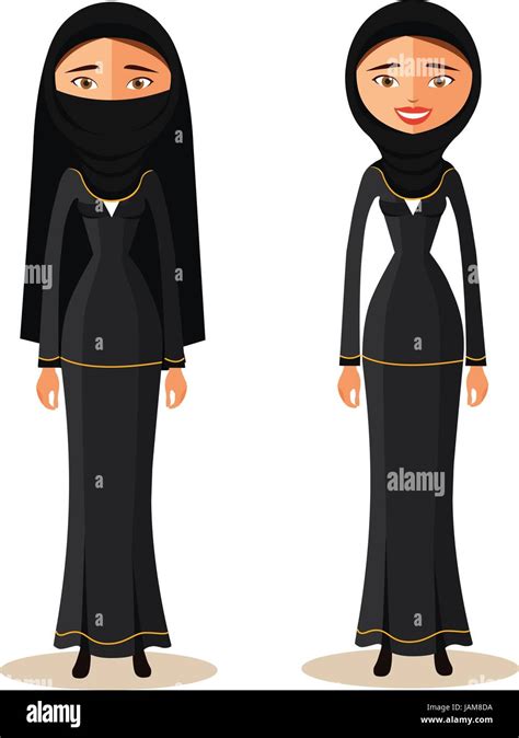 Muslim Arab Woman In A Hijab Arab People Character Flat Cartoon Vector