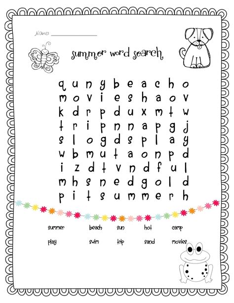 First Grade Word Search Printable