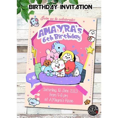 Kpop Bts Bt21 Theme Birthday Invitation Shopee Philippines