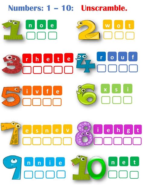 Numbers 1 10 Unscramble Worksheet Learning English For Kids English