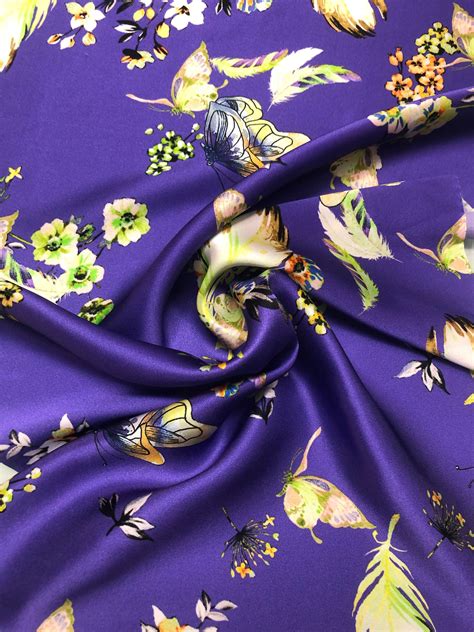 100 Silk Satin Charmeuse Digital Print 54 Wide Beautiful Bright Purple Woth Floral And