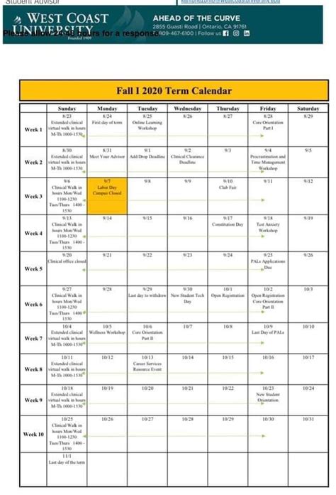 West Coast University Example Of Proposed Schedules School College