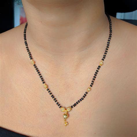 Gold Plated Latest Black Beaded Single Line Layer Chain Mangalsutras