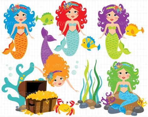 Scrapbook Mermaid Party Printable Cute Mermaid Clipart Ocean Clip Art