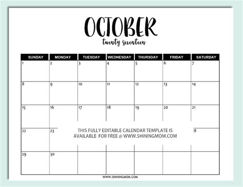 Edit, customize, and download printable monthly calendars in word, excel, pdf, & png. Free Printable: Fully Editable 2017 Calendar Templates in ...