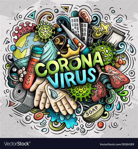 Coronavirus Hand Drawn Cartoon Doodles Royalty Free Vector