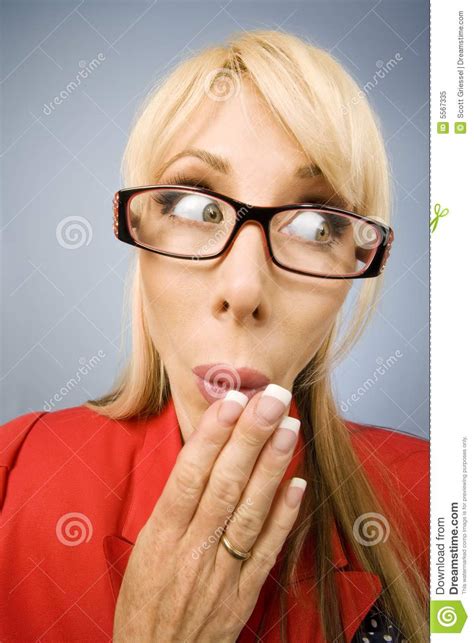 Shocked Woman In Red Making A Funny Face Stock Image Image Of