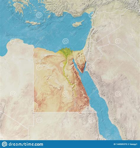 Physical Map With Reliefs Of Egypt Satellite View Stock