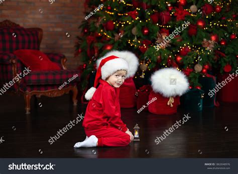 Smiling Little Boy Red Hat Santa Stock Photo 1863048976 Shutterstock