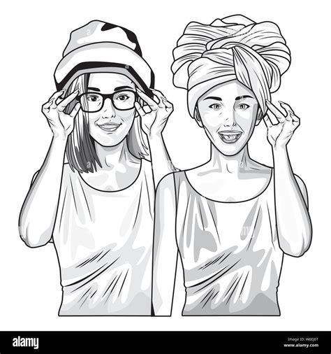 Pop Art Fashion And Beautiful Women Cartoon In Black And White Stock