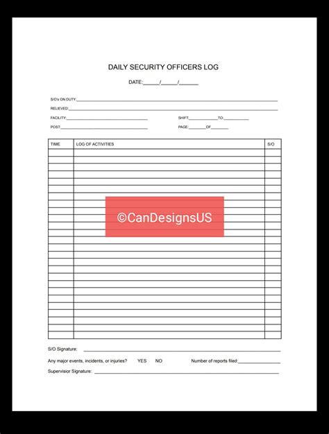 Printable Security Guard Daily Log Tracker Etsy