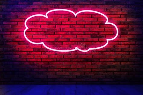 Glowing Cloud Neon Sign On Brick Wall In Room Stock Photo Image Of