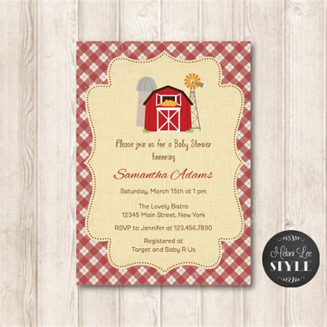 Printable Farm Baby Shower Invitation Rustic Barnyard Plaid Paper