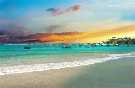 Beautiful Sunrise Tropical Beach Turquoise Ocean Water Stock Photo