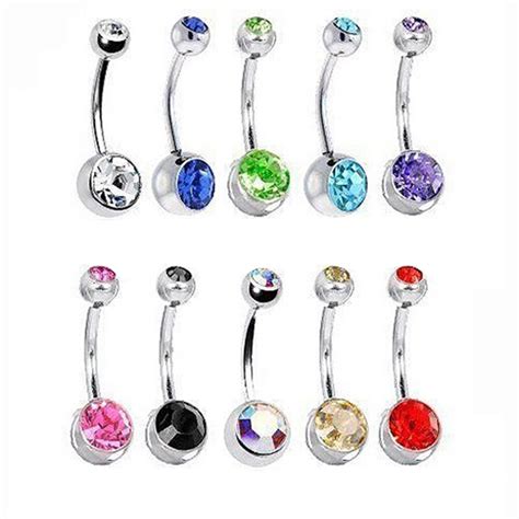 10pcs 14G Mixed Color Double Gem Belly Button Ring Body Jewelry