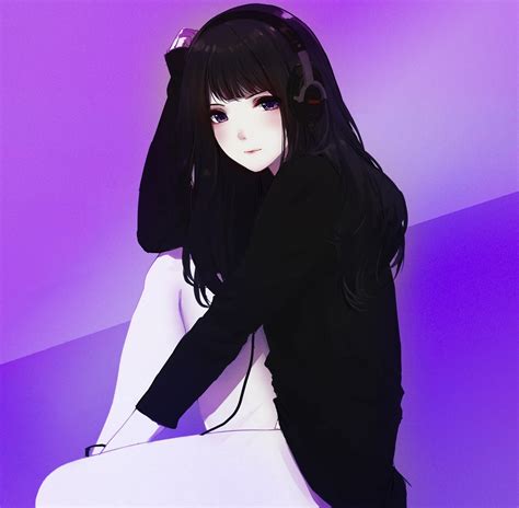 Wallpaper Headphone Cute Anime Girl Black Hoodie Desktop Wallpaper
